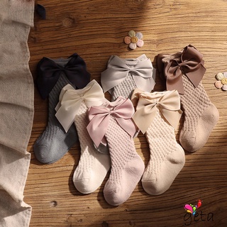 Ljw-calcetines de malla hueco para niñas pequeñas, transpirables, verano, otoño, estilo dulce, decoración de arco, medias medias finas