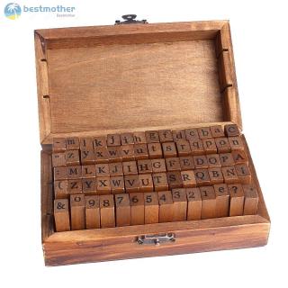 bm 70pcs multiuso alfabeto letra número de madera sellos de goma conjunto de caja de madera