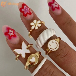 6 unids/set blanco mariposa forma de corazón anillos conjunto tai chi elegante anillo para las mujeres accesorios de moda (2)