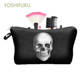 yoshifuku moda bolsa de maquillaje de viaje nueva impreso en 3d cráneo bolsa de cosméticos de las mujeres neceser caso de belleza kit de lavado de baño bolsa de almacenamiento negro de gran capacidad cremallera bolsa/multicolor (1)