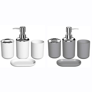 8 Pcs Plastic Bathroom Accessory Set,Bath Toilet Brush Accessories Set with Toothbrush Holder,Toothbrush Cup(Grey&White)