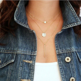 Supply European and American fashion ing tree metal chain pendant three-layer personality necklace female