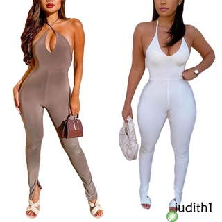 ℒℴѵℯ~Women Sexy Halter Jumpsuit, Adults Sleeveless Backless Solid Color V-neck