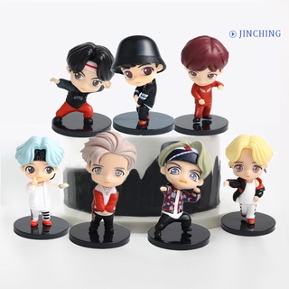 jinching 7Pcs/Set BTS Bangton Boys Doll Model Cute Collectable Miniature Toy Decorative Display Mold for Cake Baking