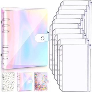 A6 transparente suave PVC cuaderno carpeta cubierta planificador de 6 anillos de hoja suelta carpeta de efectivo presupuesto sistema de sobres con 10 bolsillos