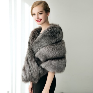 Liva Girl Women's faux Fur Collar Shawl Grey Color Soft Imitated Fox Fur (4)