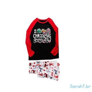 Sara-Lindo Familia Padre-Hijo Pijamas Moda Carta Tops Y Impresión De Navidad