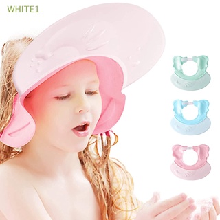 WHITE1 A salvo Gorro de ducha de bebé Impermeable Gorro de baño para bebé Visera de baño de silicona Protección para los oídos Portátil Ajustable Cubierta de la cabeza Linda Escudo de champú/Multicolor