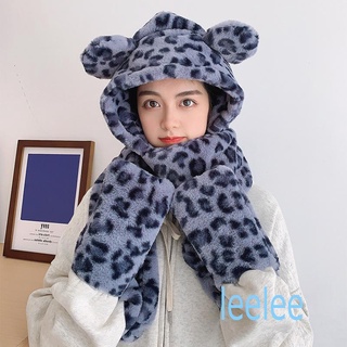 ✣Gt♣Bufanda femenina, adultos tigre rayas/ leopardo estampado pañuelo con sombrero y guantes para otoño invierno