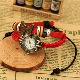 Regalo de vacaciones pareja reloj de los hombres reloj de cuero pulsera reloj Retro mariposa aleación accesorios cuero pulsera reloj