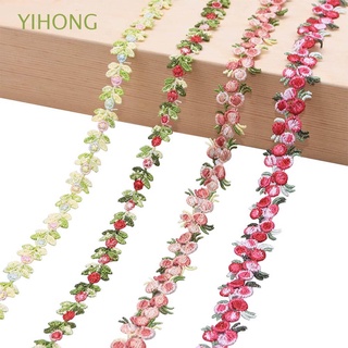 yihong diy encaje floral poliéster encaje colorido flor bordado estilo nacional flores 2 yardas hecho a mano ropa costura