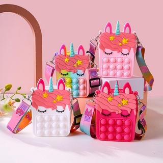 13.6*8.6cm Push Pop It Coin Bag and Shoulder Bag Fidget Toys For Kids Colorful Rainbow Unicorn Wallet Bags