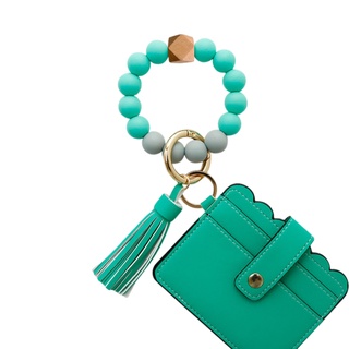 Womens Wristlet Keychain Key Ring Bracelet Silicone Keys Chain Beaded Bangle Card Holder Purse Wristlet Credit Card (6)