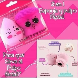 Duo De Cepillo Facial Pulpo + Esponja Para Maquillaje