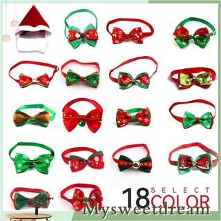Christmas Bowknot Collar Dog Cat Necktie Pet Christmas Hat Set With Bow Tie Hat