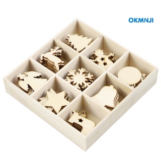 Okmn 72 piezas de madera de árbol de navidad colgante colgante copo de nieve estrella campana decoración (9)
