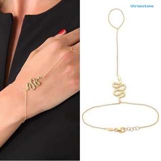 Pulsera de esclavo threestone diseño serpiente ajustable aleación mujeres anillo de dedo pulsera para fiesta