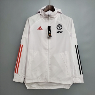 Manchester united 20/21 rompevientos de fútbol camiseta de entrenamiento para hombre chaqueta de bolsillo calidad aaa+blanco