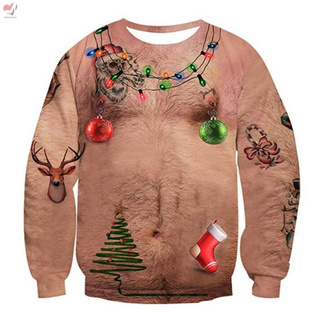 Unisex Ugly Christmas Crewneck Sweatshirt Novelty 3D Graphic Long Sleeve Sweater Shirt