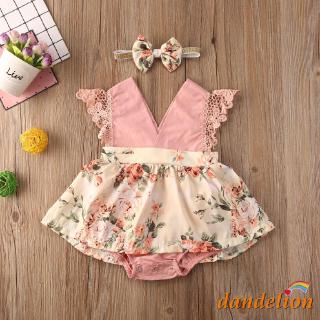 Fashion Baby Girl Floral Princess Romper With Headband