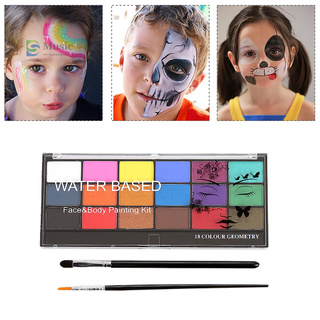 [Muwd] Face Paint Kit 18 Color Washable Water Based Body Painting With 2 Brushes Safe & Non-Toxic Paints Palette Professional fo