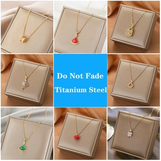 BRLING Jewelry Wholesale 18K Gold Titanium Stainless Steel Not-Fade Necklace Zircon Jade Dress Key Pendant Women