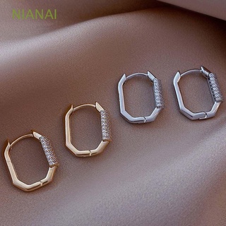 NIANAI Regalos Pendientes de anillo Simple Clavos para los oídos Pendientes femeninos En forma de U Geométrico Ropa de moda Plata Diamante Círculo Coreano/Multicolor