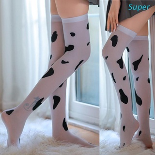 Calcetines de algodón con estampado de algodón súper Sexy para mujer medias altas Lolita Kawaii Sedoso Sobre la rodilla calcetines largos disfraz Cosplay (1)