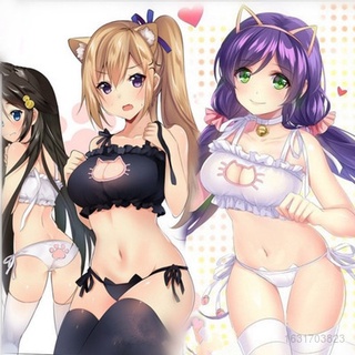 anime sexy lencería cosplay lindo gato bordado meow star keyhole hueco sujetador y ropa interior pijamas conjunto