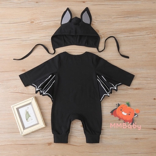 Mono negro con estampado De calabaza con cuello redondo y Manga De murciélago Para Halloween/bebés/niños (2)