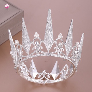 [bebé] coronas redondas grandes con diamantes de imitación de cristal perlas círculo tiaras boda novia reina princesa accesorios de pelo joyería (2)