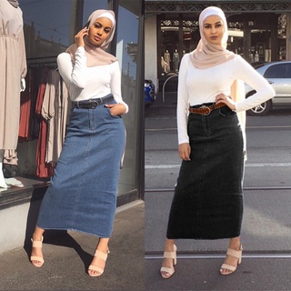 Fancy mujer recta falda de mezclilla - estiramiento Jean longitud de la rodilla más el tamaño de Boston Muslim moda