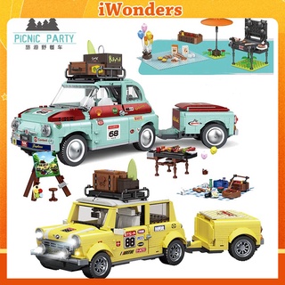 Vehículo Lego bloques de construcción Briks turismo Camping coche Vintage Mercedes Benz romántico boda coche modelo DIY juguetes regalos