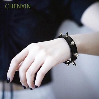 CHENXIN punta de cuero de la PU brazaletes fresco de una fila remache pulseras masculino femenino gótico Retro Unisex ajustable pulsera joyería/Multicolor