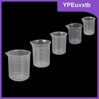 [venta caliente] 5 tazas de plástico reutilizables para medir vasos de laboratorio graduados jarras de medición, premium, durable, 50 ml 100 ml 150 ml 250 ml