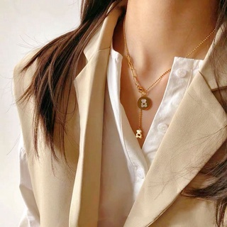 Lanfeng collar de estilo exquisito temperamento femenino corazón clavícula cadena Shell Punk elegante blanco Fritillary Retro titanio acero oso (7)