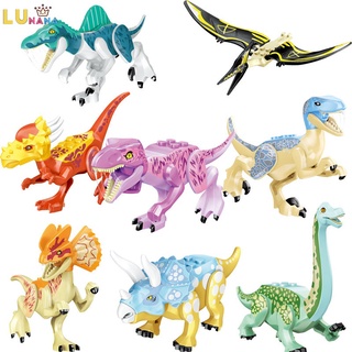 8 unids/set jurassic world dinosaurio figura de acción tyrannosaurus triceratops compatible con lego bloques de construcción juguetes regalos