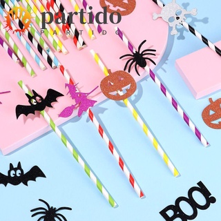 partido 10pcs festival paja de papel hogar feliz halloween pajitas para beber fiesta diy decoración de rayas brujas arañas murciélagos calabazas