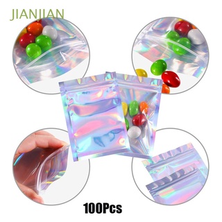jianjian 100 bolsas de almacenamiento de caramelos transparentes bolsas cosméticas planas de papel de aluminio brillante transparente bolsas láser