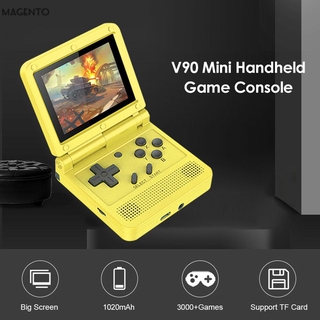 Powkiddy V90 3-Inch Ips Screen Flip Mais De 3 Mil Games Portátil Handheld Console Dual Open System Game Console 16 Simulators Retro PS1 Kids gift 3D New Game magento