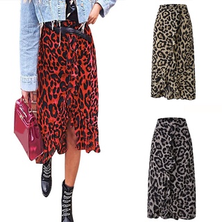 Estampado de leopardo Vintage largo mujer Casual cintura alta plisada