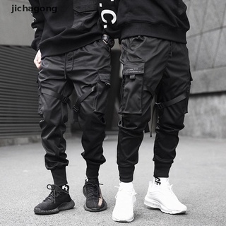 【jicha】 Ribbons Harem Joggers Men Cargo Pants Streetwear Hip Hop Pockets Track Pant .