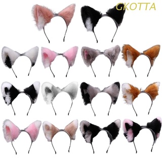 GKOT Women Realistic Long Furry Animal Cat Ears Headband Lolita Kawaii Anime Hair Hoop Halloween Festival Party Headpiece Cosplay Costume Accessories