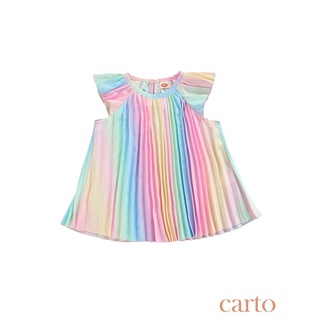 ✤Tr☆Vestido de manga voladora para bebé, estampado arco iris, versión suelta, estilo dulce, ropa de verano
