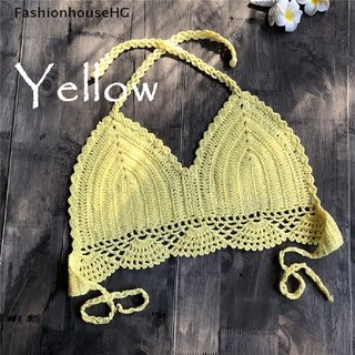 [FashionhouseHG] Mujeres Bikini Crop Top Crochet Boho Bralette Halter Cami De Punto Sujetador Tank Venta Caliente (4)
