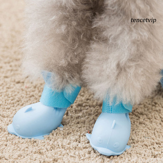 [Vip]4Pcs Pet Dog Puppy Warm Waterproof Silicone Non-slip Rain Boots Footwear Shoes (8)