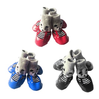 *AS* 4pcs/set Cute Rubber Pet Dog Shoes Waterproof Non-slip Dog Rain Snow Boots (9)