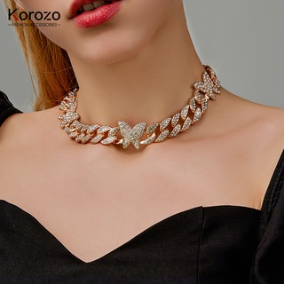 KOROZO Collar de mariposa Cadena cubana europea y americana Collar ajustable de diamantes étnicos femeninos