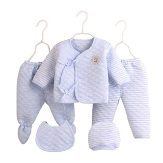 5 piezas de ropa de bebé recién nacido de algodón de tres capas caliente acolchado conjunto de ropa interior pijama conjunto 0-3 meses