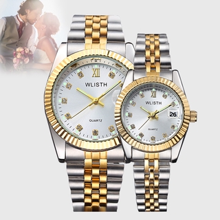 pareja reloj par reloj de moda de negocios impermeable reloj de cuarzo luminoso casual calendario correa de acero habitación oro hombres y mujeres